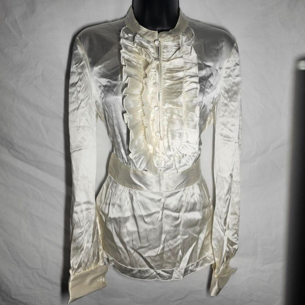Vintage y2k 90s silk white coquette Victorian vampire top - Picture 2 of 5